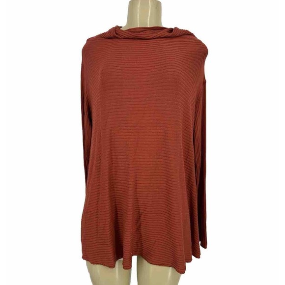 We The Free People Small Rust Ribbed Sweater Slit Back Long Sleeve Cowl Neck 2-3 - Picture 1 of 6
